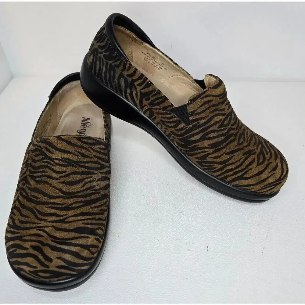 Alegria Keli Pro Roar Tiger Stripe CLOG Suede Leather Comfort Clog KEL-402 Sz 39